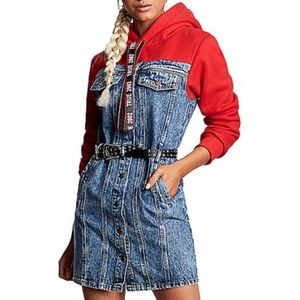 white christmas dresses Aika Vintage & distressed hooded loose I-line knee-length denim dr